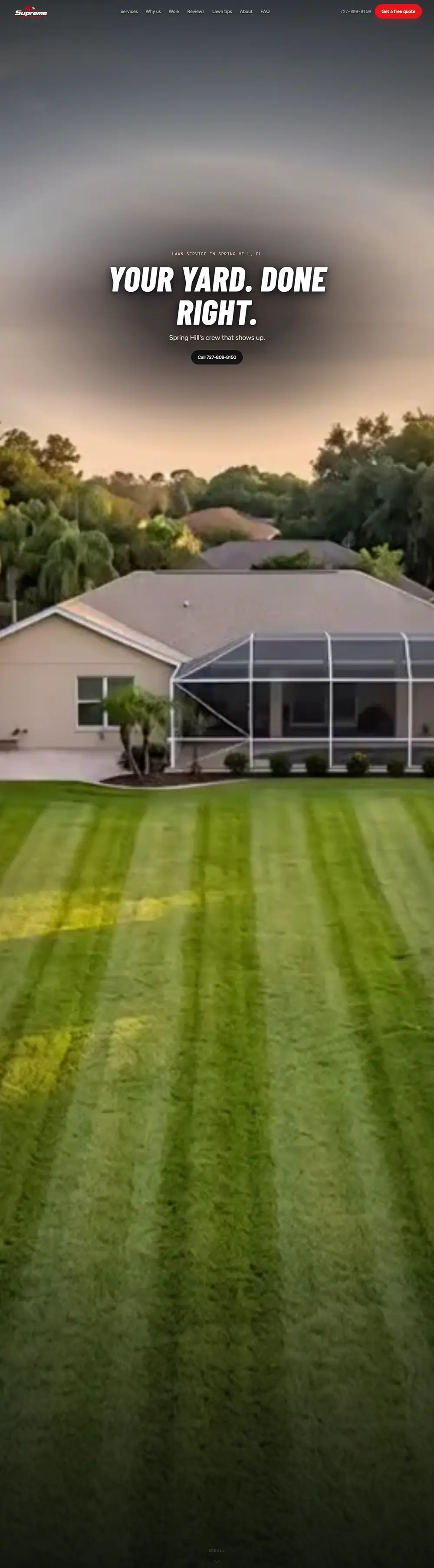 Supreme Landscape website, showing services and a clear estimate request